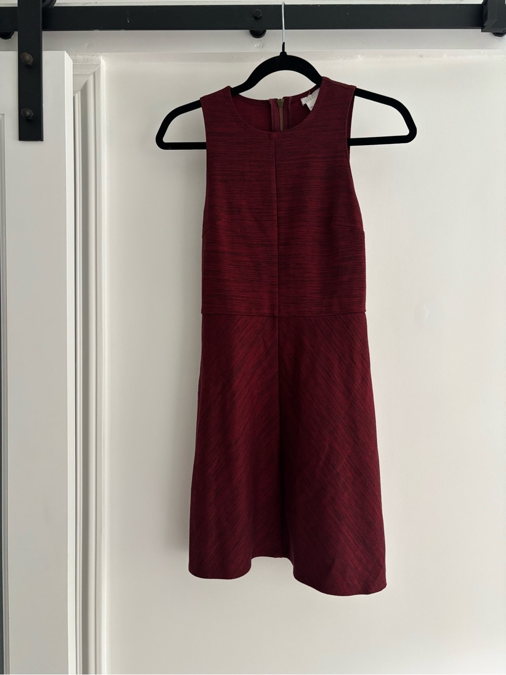 Cooperative Sleeveless Wine-Red Textured Fit & Flare Mini Dress